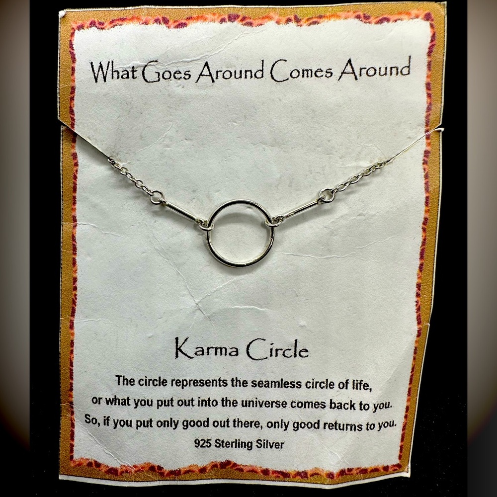 Karma Circle 925 Sterling Necklace.  New never worn